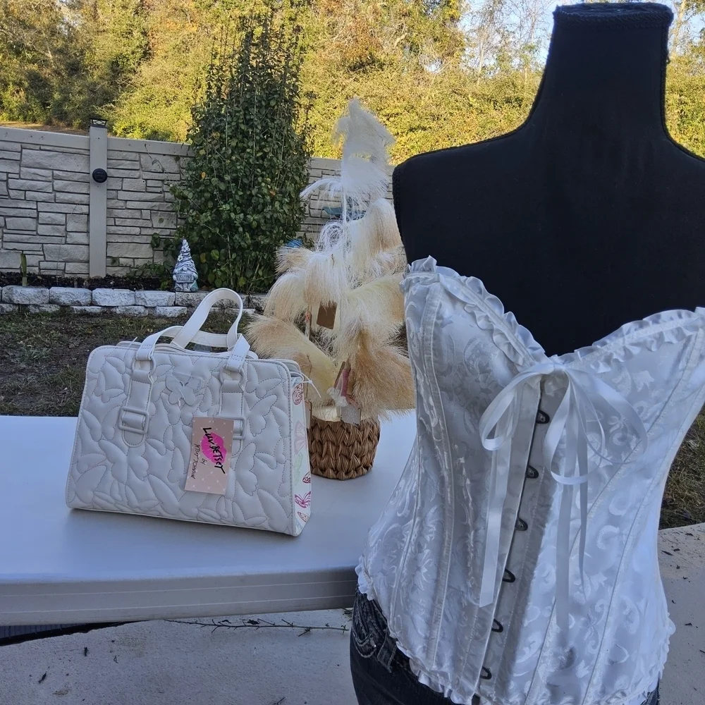Betsey Johnson Cream Butterfly Satchel